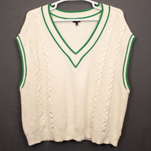 Talbots cream and green cable knit drop shoulder sweater vest-3X